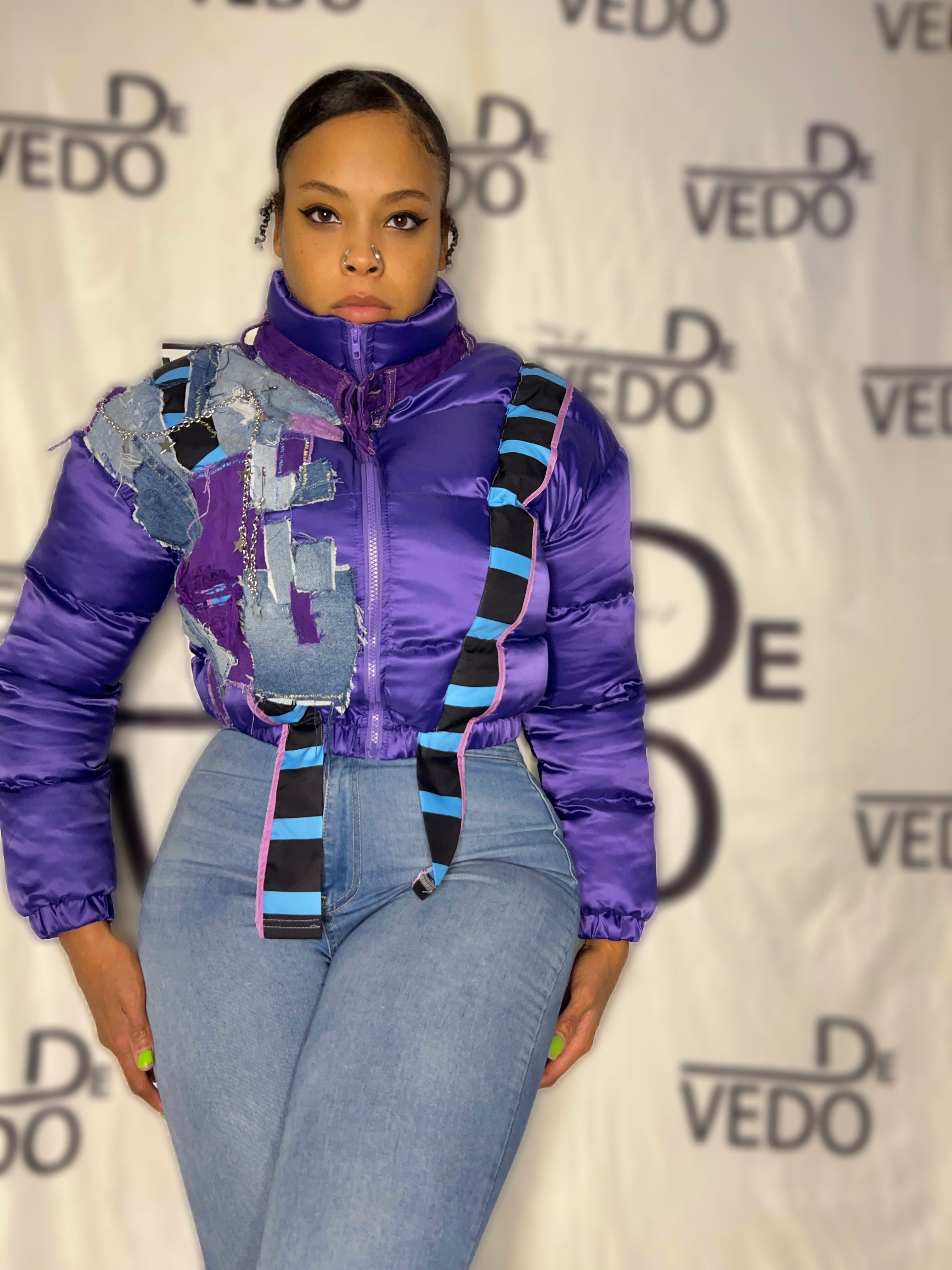 Lord beerus patchwork puffer coat