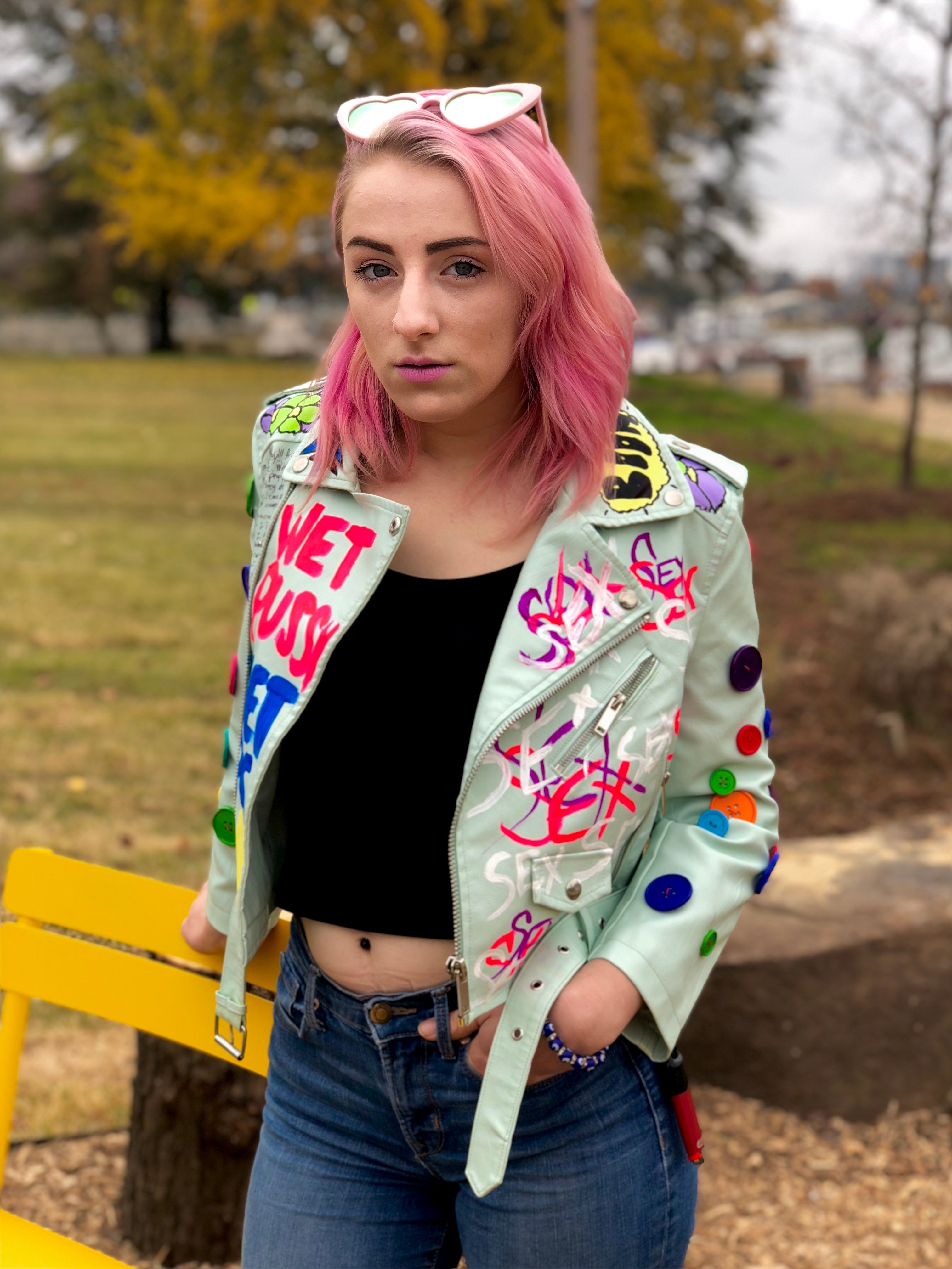 "custom painted" Motorcycle Crop Jacket