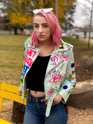 "custom painted" Motorcycle Crop Jacket