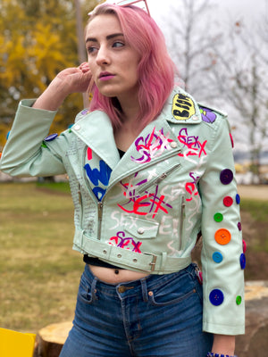 "custom painted" Motorcycle Crop Jacket