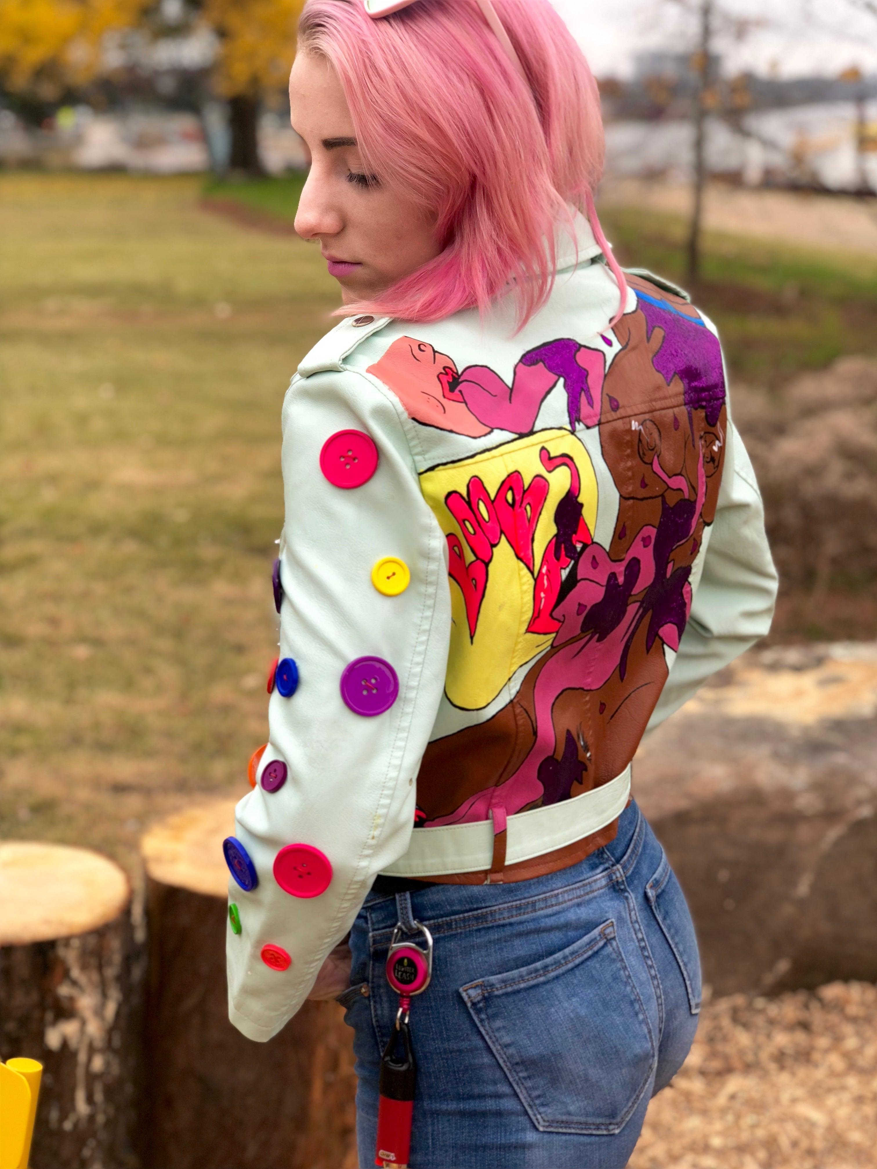 "custom painted" Motorcycle Crop Jacket