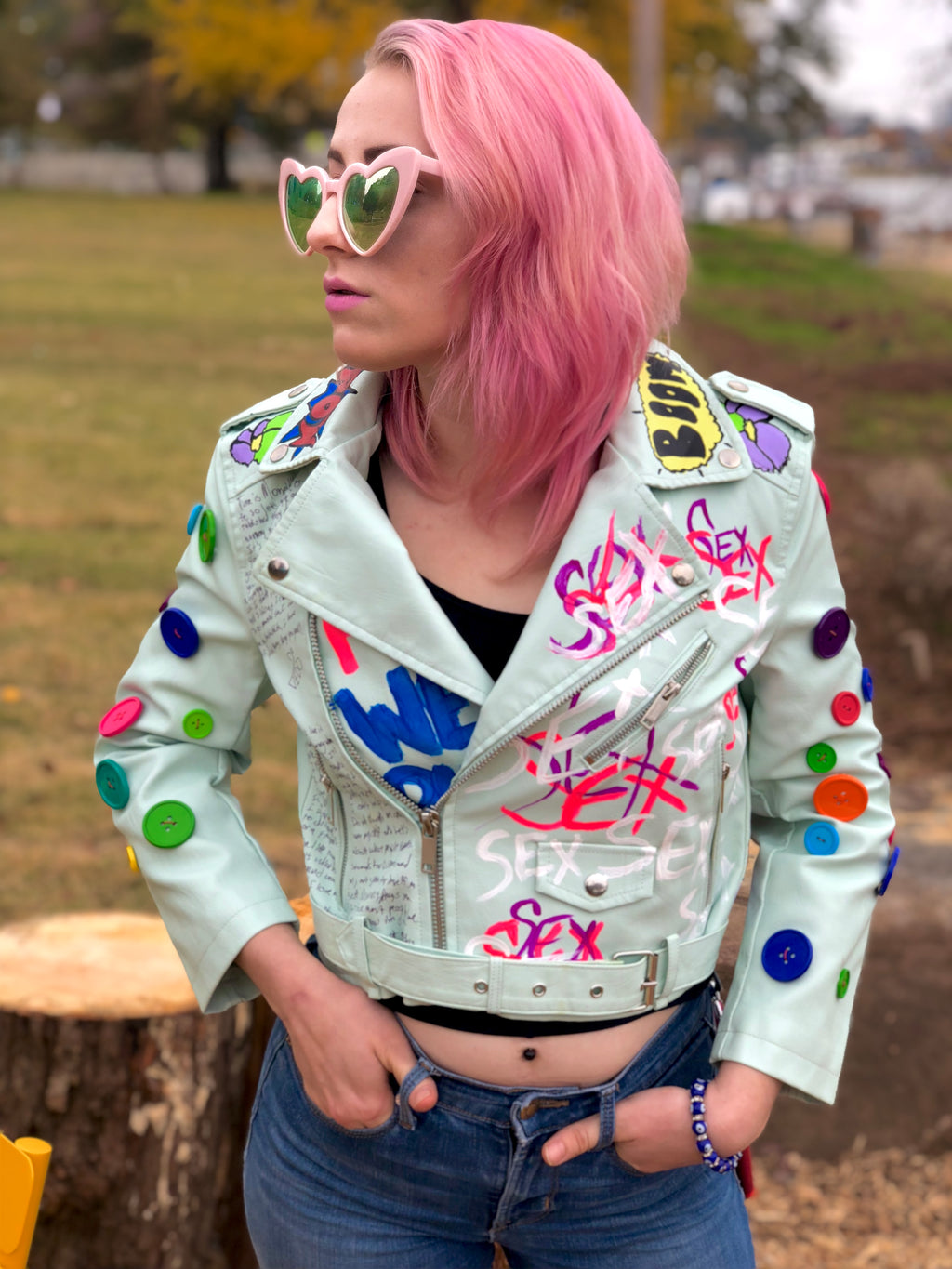 "custom painted" Motorcycle Crop Jacket
